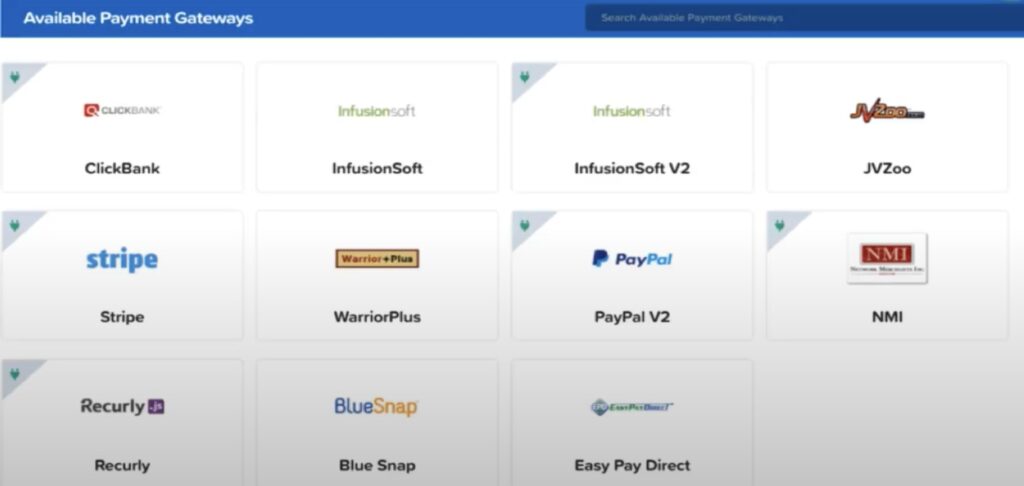 Systeme.io vs Clickfunnels - Courbes d'apprentissage - Passerelles de paiement intégrés à Clickfunnels